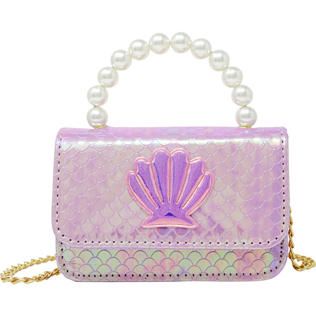 Shiny Seashell Pearl Handle Purse, Pink - Bags - 1