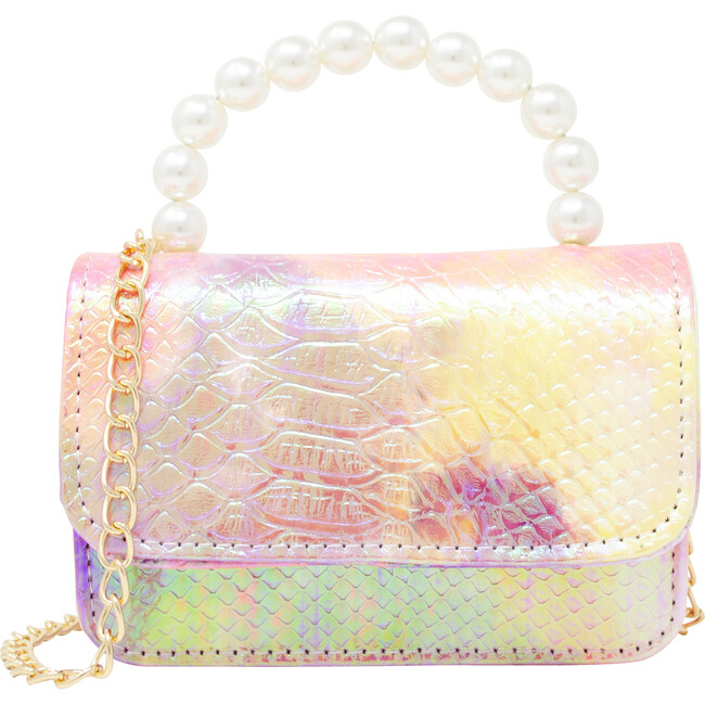 Mermaid Tie-Dye Pearl Handle Chain Strap Crocodile Texture Handbag, Pink