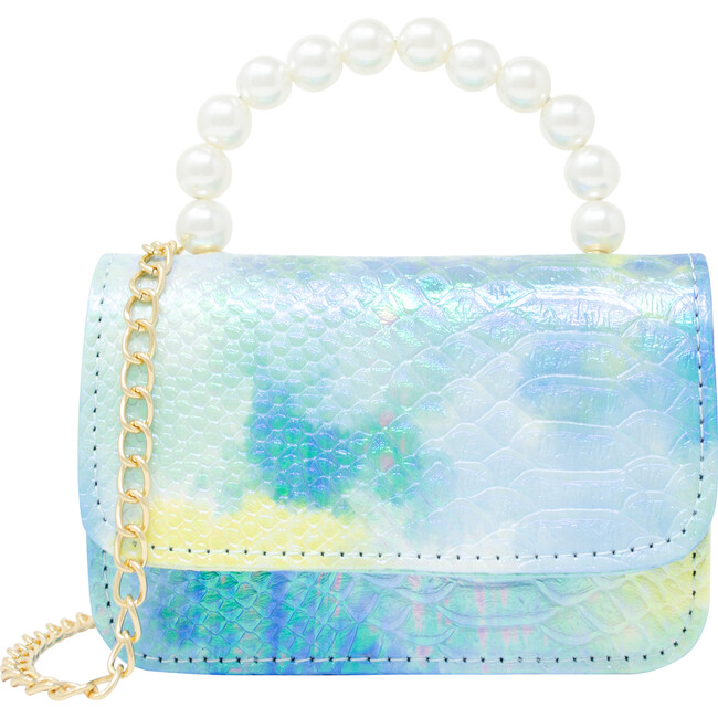 Mermaid Tie-Dye Pearl Handle Chain Strap Crocodile Texture Handbag, Blue