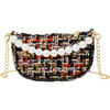 Tweed Pearl Chain Strap Clutch Handbag, Black - Bags - 1 - thumbnail