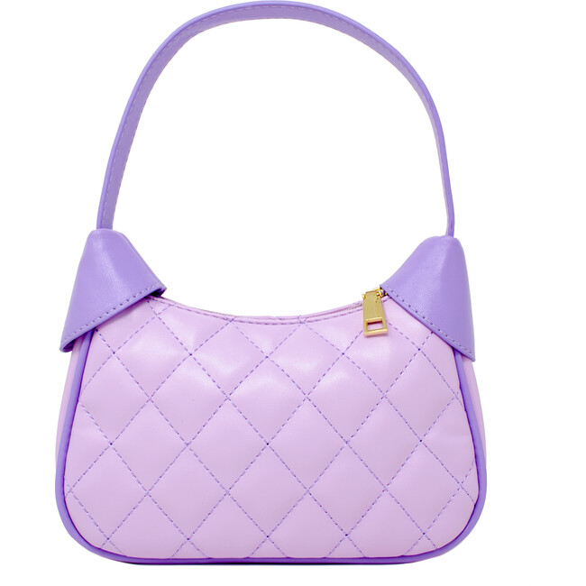 Quilted Zip Top Shoulder Bag, Purple