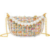 Tweed Pearl Chain Strap Clutch Handbag, White - Bags - 1 - thumbnail