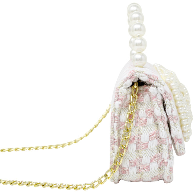Tweed Pearl Handle Bow Purse, Pink - Bags - 2