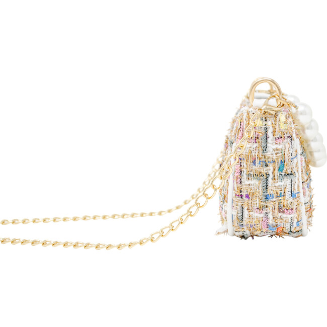 Tweed Pearl Chain Strap Clutch Handbag, White - Bags - 2
