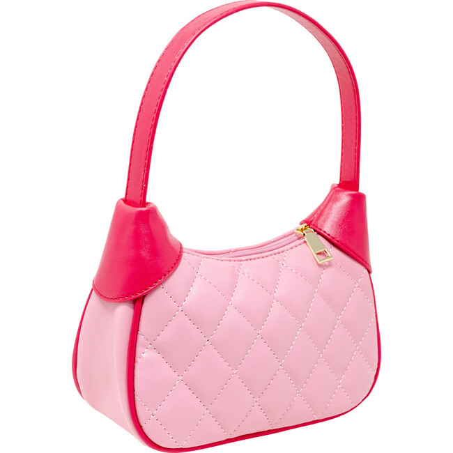 Quilted Zip Top Shoulder Bag, Pink - Bags - 3
