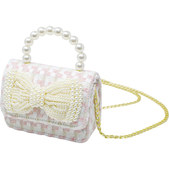 Tweed Pearl Handle Bow Purse, Pink - Bags - 3