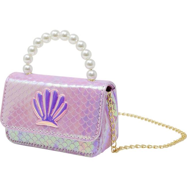 Shiny Seashell Pearl Handle Purse, Pink - Bags - 3