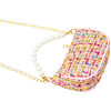 Tweed Pearl Chain Strap Clutch Handbag, Pink - Bags - 3