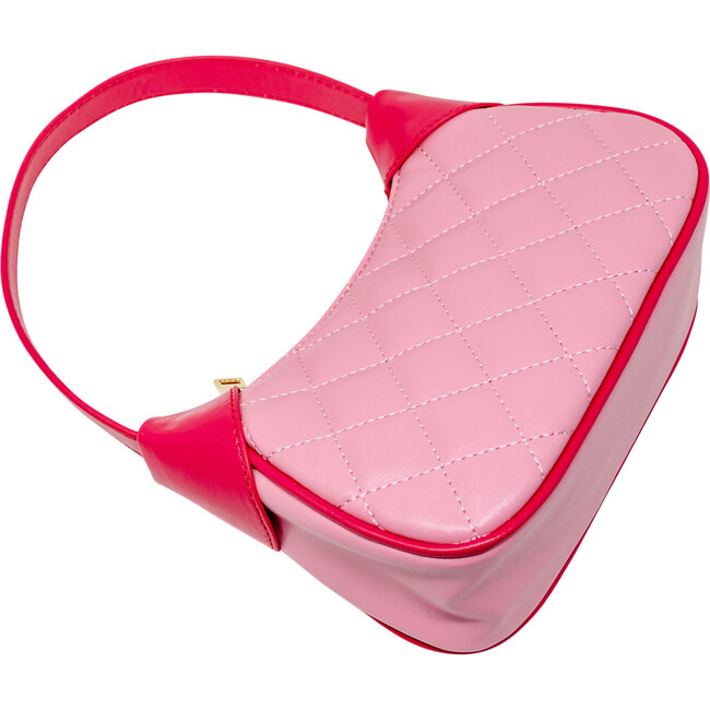 Quilted Zip Top Shoulder Bag, Pink - Bags - 4