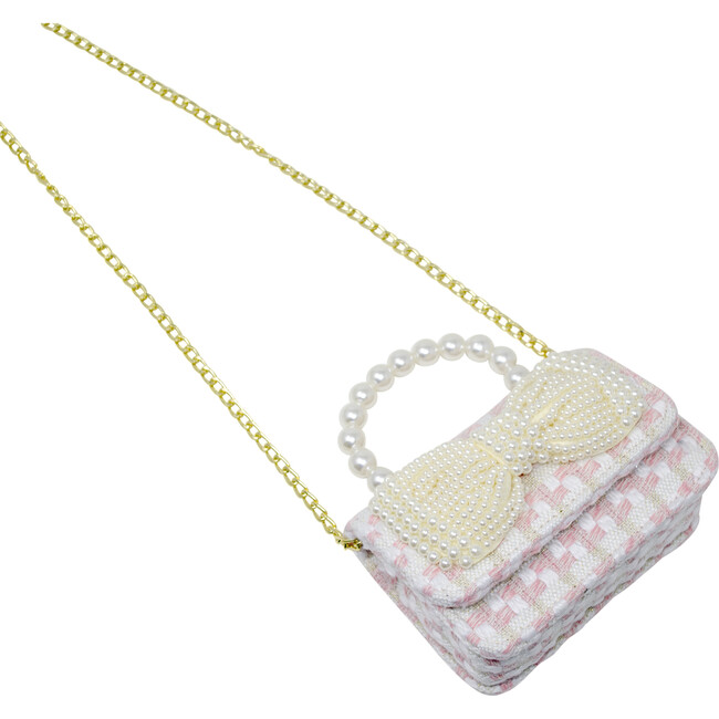Tweed Pearl Handle Bow Purse, Pink - Bags - 4