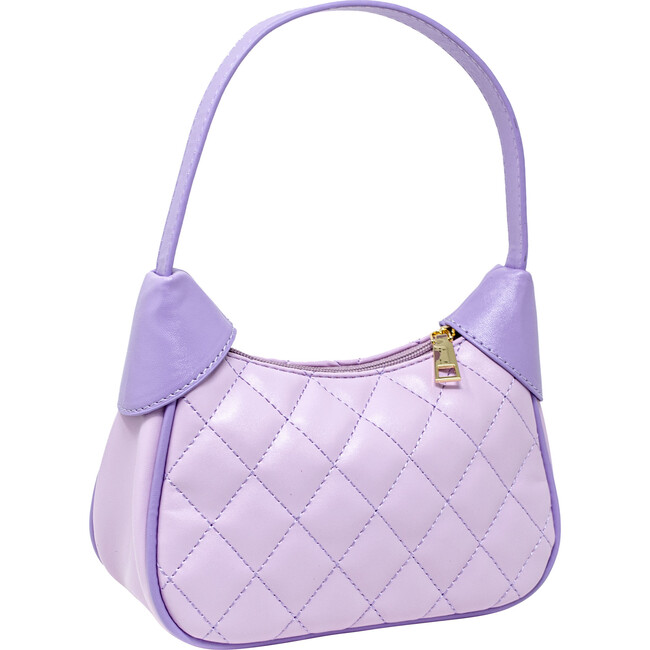 Quilted Zip Top Shoulder Bag, Purple - Bags - 3