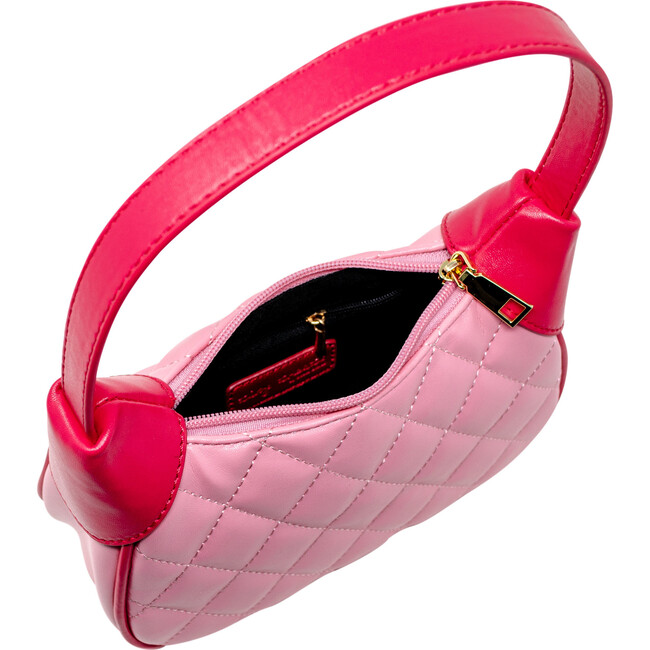 Quilted Zip Top Shoulder Bag, Pink - Bags - 5