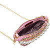 Tweed Pearl Chain Strap Clutch Handbag, Pink - Bags - 4