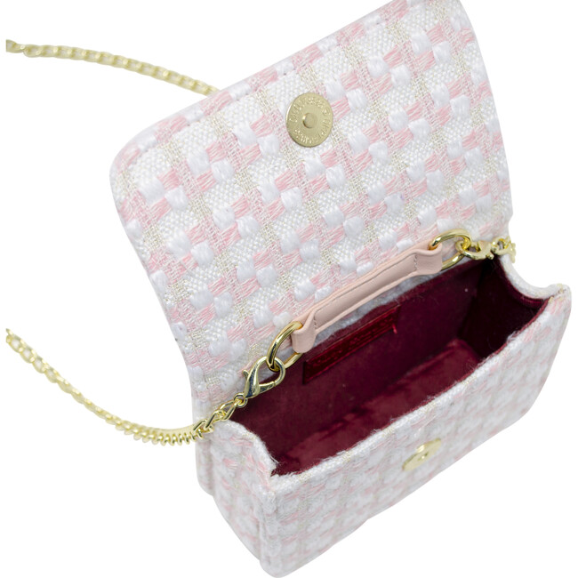 Tweed Pearl Handle Bow Purse, Pink - Bags - 5