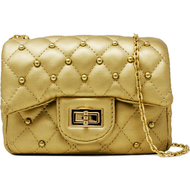 Classic Quilted Stud Flap Mini Handbag, Gold