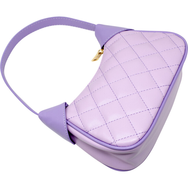 Quilted Zip Top Shoulder Bag, Purple - Bags - 4