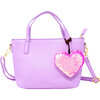 Faux Leather Tote Shoulder Strap Handbag With Sequins Heart Charm, Purple - Bags - 2