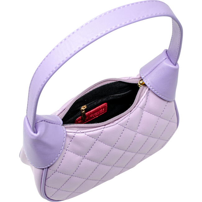 Quilted Zip Top Shoulder Bag, Purple - Bags - 5