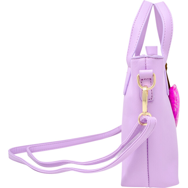 Faux Leather Tote Shoulder Strap Handbag With Sequins Heart Charm, Purple - Bags - 3