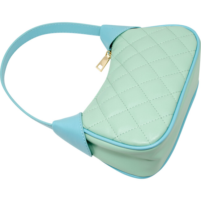 Quilted Zip Top Shoulder Bag, Aqua Green - Bags - 4