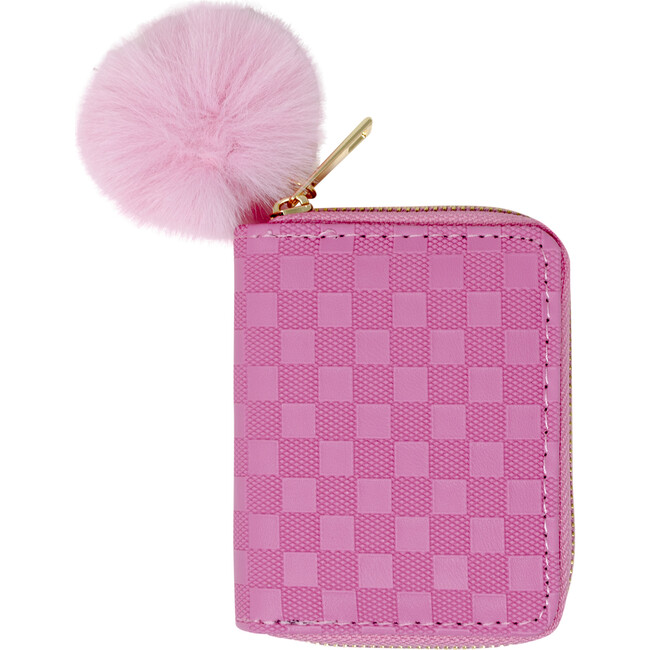 Checker Canvas Full Zip 2-Fold Wallet, Hot Pink