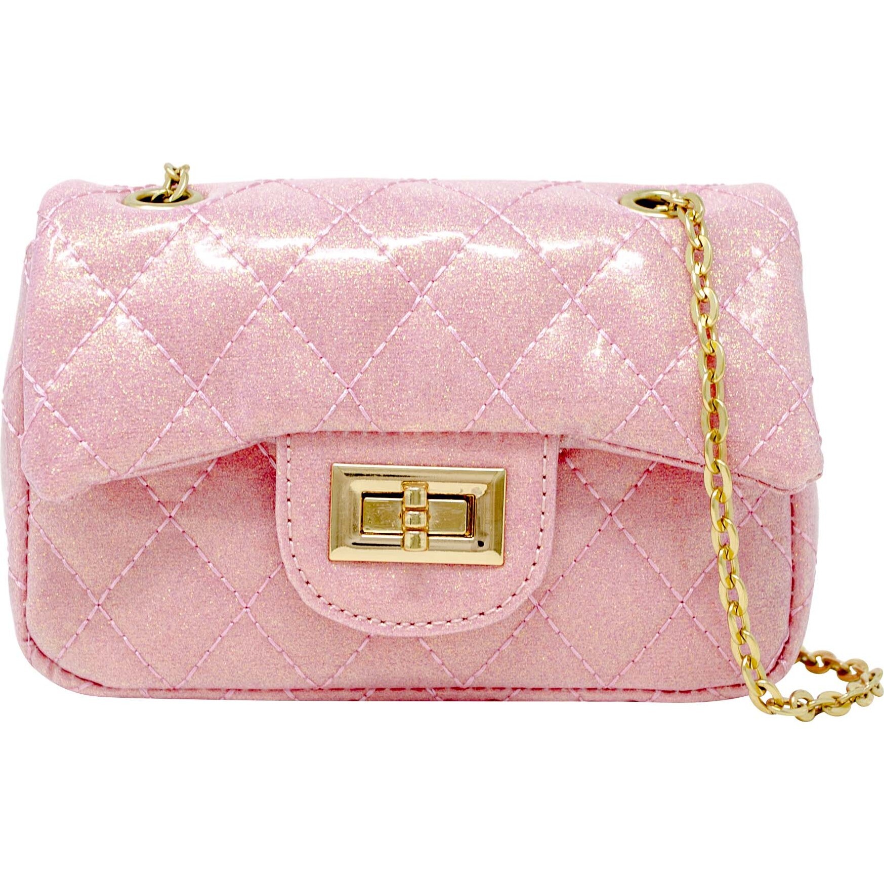 Classic Quilted Sparkle Mini Purse, Pink - Bags - 1
