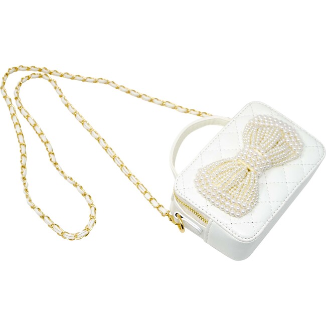Belle Pearl Bow Handbag, White - Bags - 4