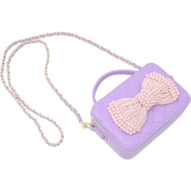 Belle Pearl Bow Handbag, Purple - Bags - 4