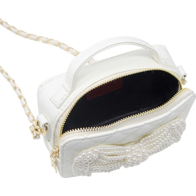 Belle Pearl Bow Handbag, White - Bags - 5