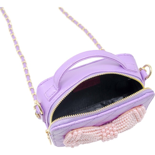 Belle Pearl Bow Handbag, Purple - Bags - 5