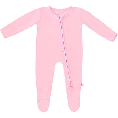 Bamboo Solid Footed Zippered Onesie, Pastel Pink