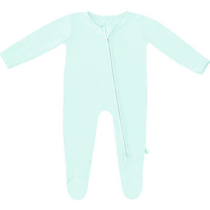 Bamboo Solid Footed Zippered Onesie, Pastel Mint Ice