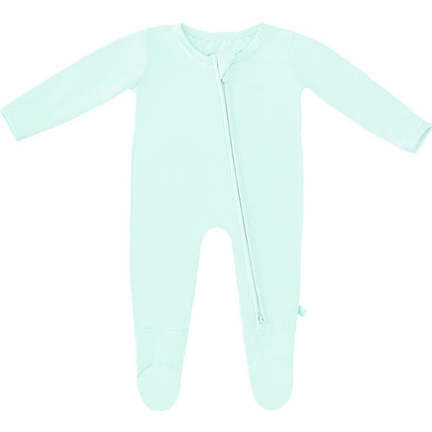 Bamboo Solid Footed Zippered Onesie, Pastel Mint Ice - Footie Pajamas - 1