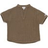 David V-Neck Short Sleeve Shirt, Brown - Shirts - 1 - thumbnail