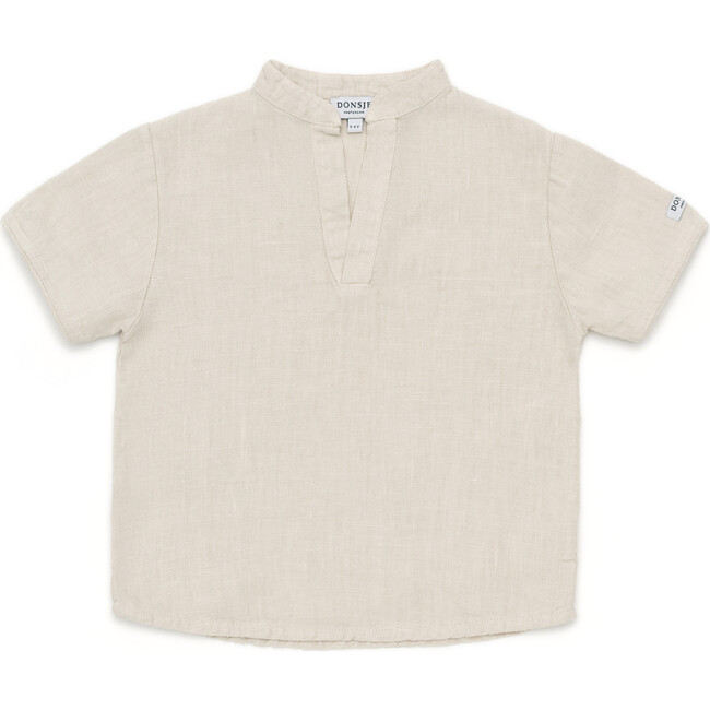 David V-Neck Short Sleeve Shirt, Sand Beige