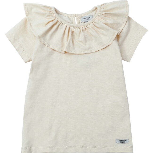 Addie Wide Frilled Collar Top, Macadamia