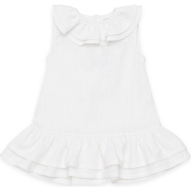 Michelle Ruffled Collar Sleeveless Dress, Off-White