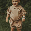 Florine Puff Sleeve Peter Pan Collar Romper, Vintage Rose - Onesies - 2