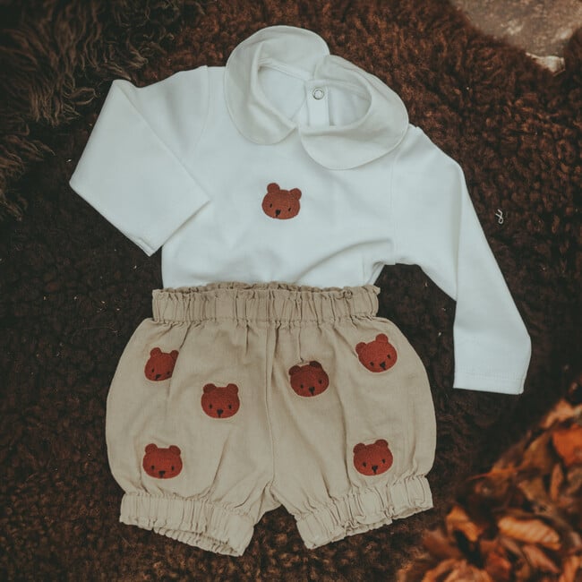 Davis Embroidered Bear Bodysuit, Off-White - Onesies - 2