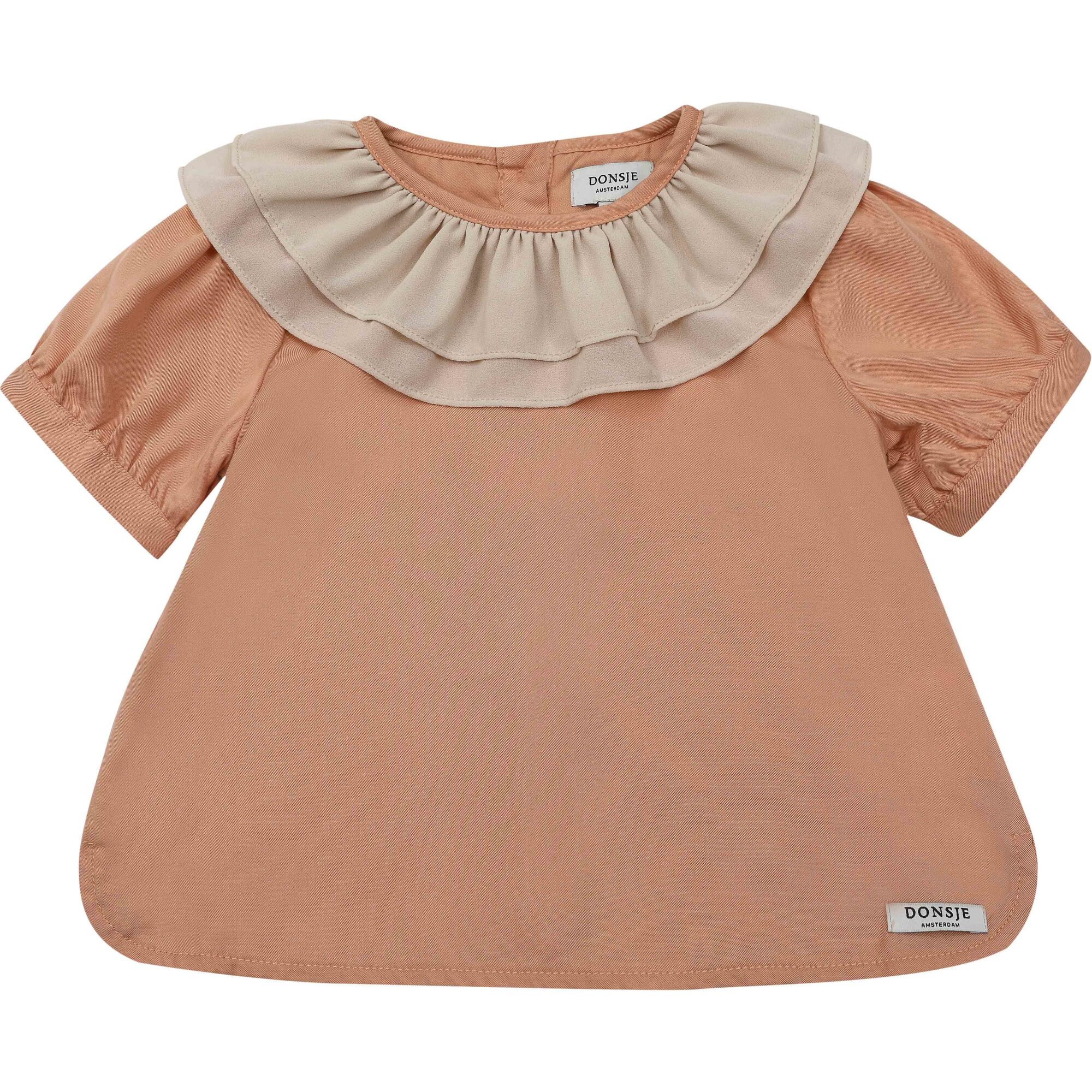 Birgitz Ruffled Neck Chiffon Blouse, Dusty Coral - Blouses - 1