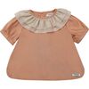Birgitz Ruffled Neck Chiffon Blouse, Dusty Coral - Blouses - 1 - thumbnail