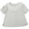 Birgitz Ruffled Neck Puff Short Sleeve Chiffon Blouse, Ivory - Blouses - 1 - thumbnail