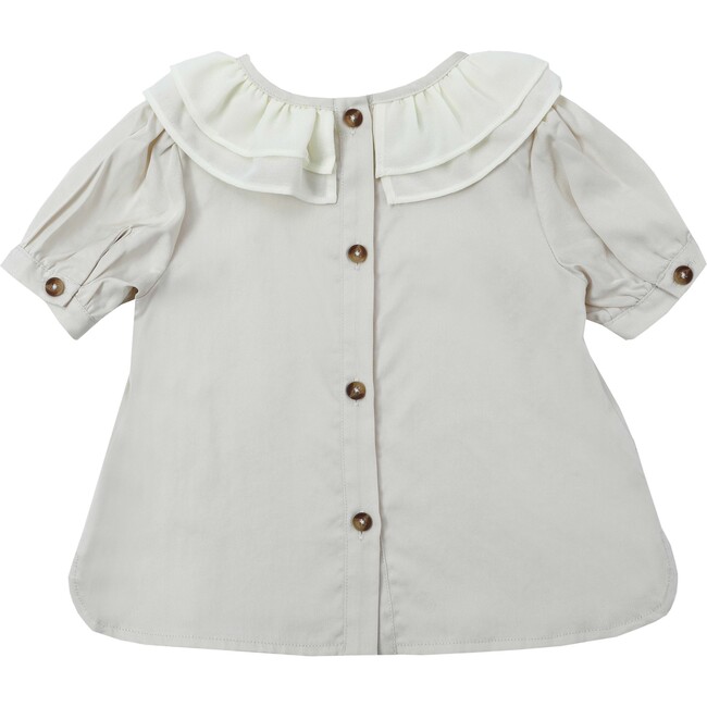 Birgitz Ruffled Neck Puff Short Sleeve Chiffon Blouse, Ivory - Blouses - 3