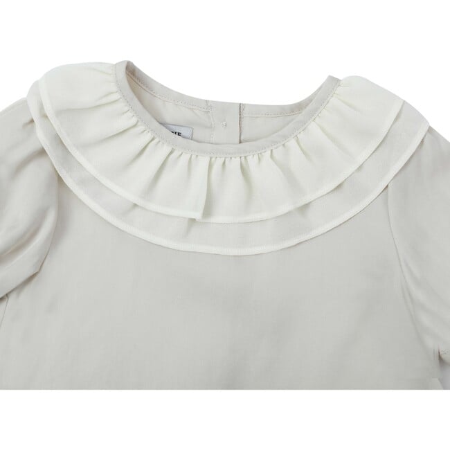 Birgitz Ruffled Neck Puff Short Sleeve Chiffon Blouse, Ivory - Blouses - 4