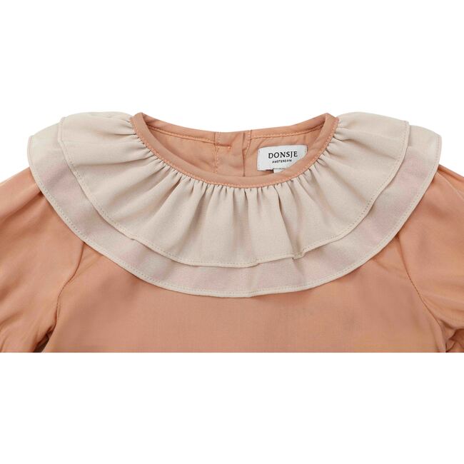 Birgitz Ruffled Neck Chiffon Blouse, Dusty Coral - Blouses - 3
