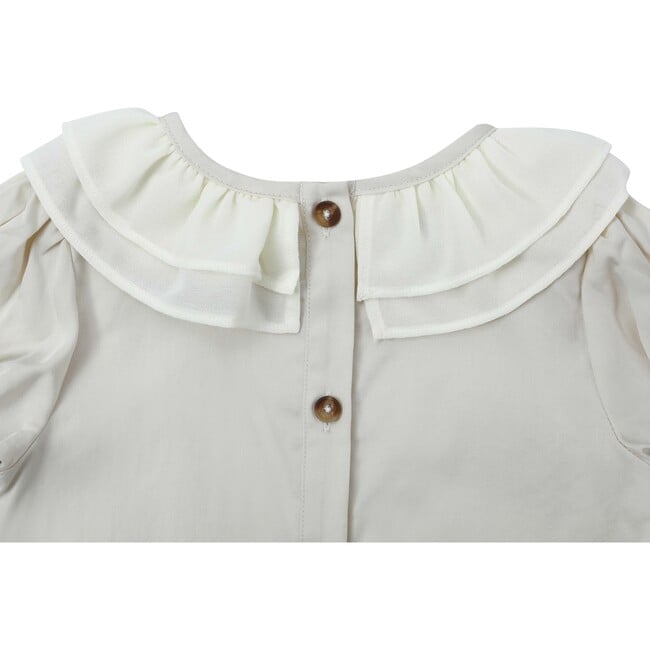 Birgitz Ruffled Neck Puff Short Sleeve Chiffon Blouse, Ivory - Blouses - 5