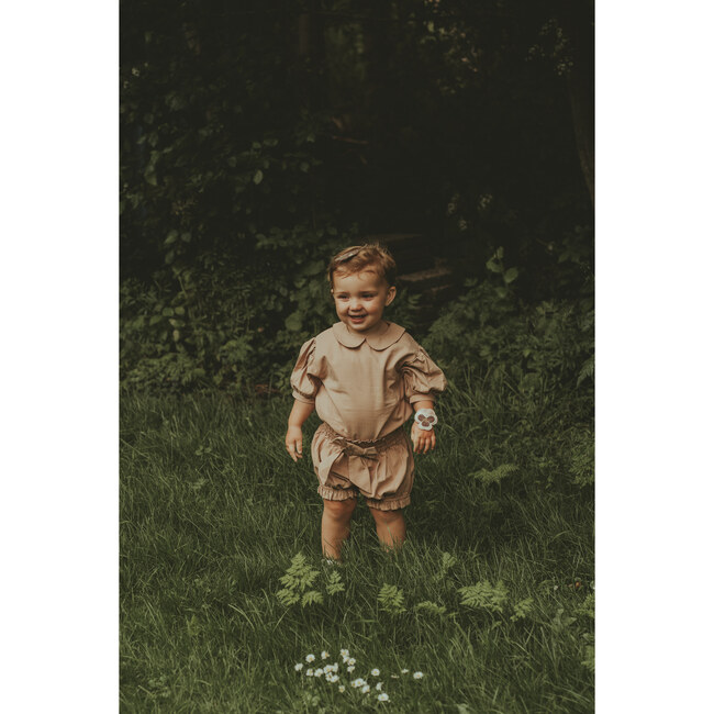 Florine Puff Sleeve Peter Pan Collar Romper, Vintage Rose - Onesies - 9