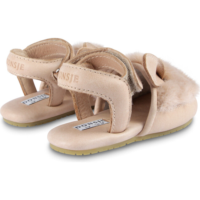 Romi Fluffy Bunny Velcro Strap Leather Sandals, Light Rust - Sandals - 4