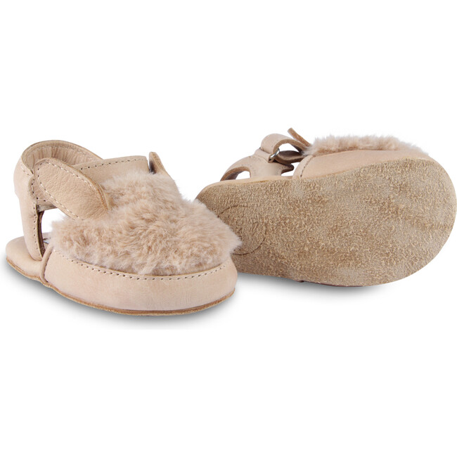 Romi Fluffy Bunny Velcro Strap Leather Sandals, Light Rust - Sandals - 5