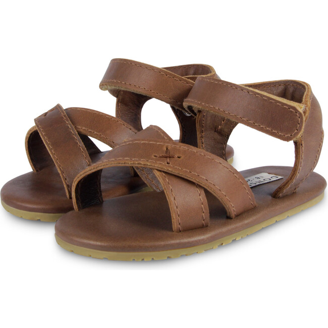 Tobi Cross Strap Classic Leather Sandals, Cognac - Sandals - 1